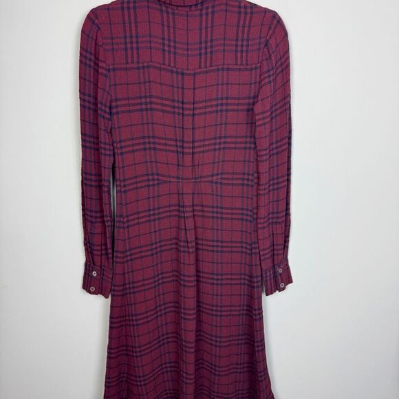 THAKOON COLLECTIVE | Plaid Burgundy & Navy Blue Crepe Shirt Dress Women’s Size 0 - Picture 13 of 14